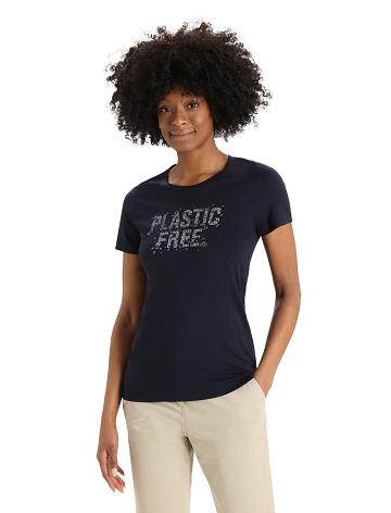 Midnight Navy Women's Icebreaker Merino Tech Lite II Short Sleeve Plastic Free T Shirts | USA 1600WNBY